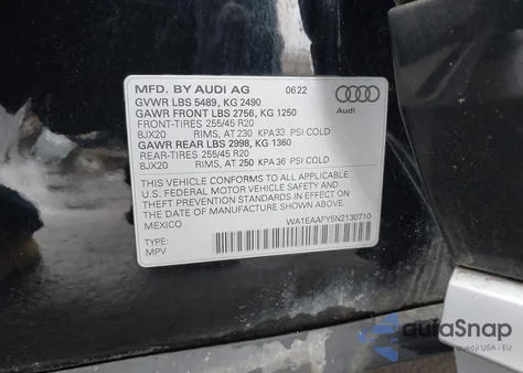 2022 Audi Q5 Premium Plus 45 Tfsi S Line Quattro S Tronic z USA, uszkodzony, nr VIN WA1EAAFY5N2130710